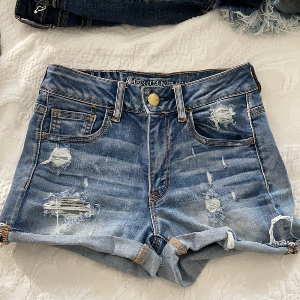 American eagle high waisted denim shorts blue